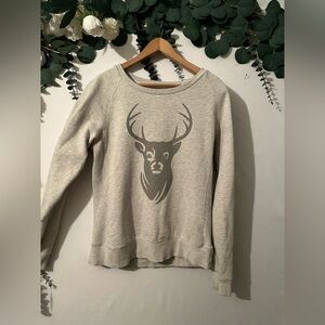 Women's Gray Deer Print Crew Neck Sweater